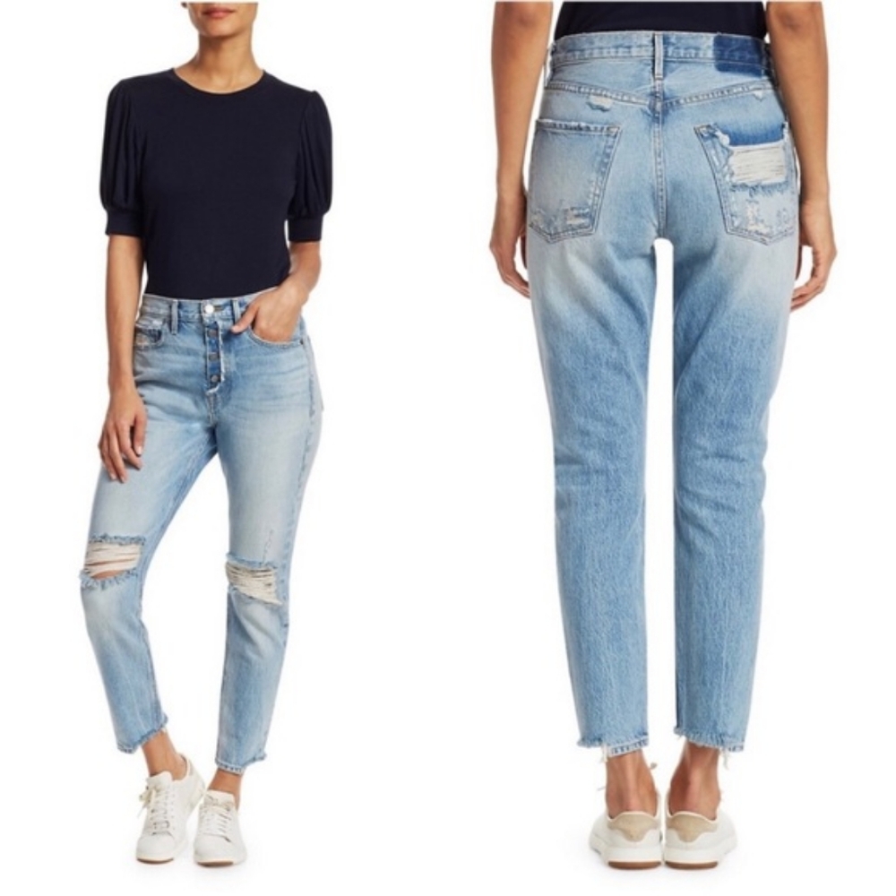 FRAME Le Original Skinny Rigid Re-Release Light Wash Distressed Button Fly Jeans